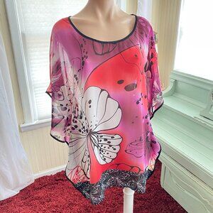 BOGO! BISOU BISOU Exotic Flower Top Simply Bella Tunic -sz L